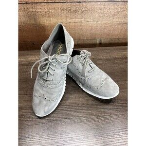 Cole Haan ZEROGRAND Women 7.5B Grey Suede Perforated Oxford Wingtip Shoes